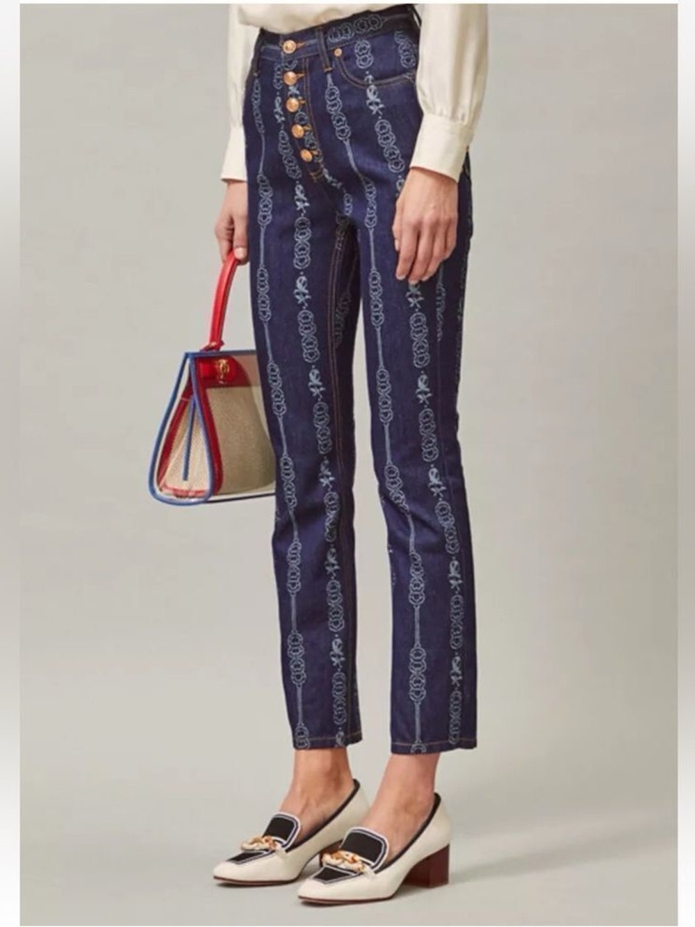 Tory Burch Gemini Link Jacquard Denim Pants • Size 30